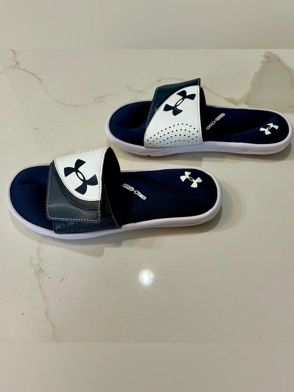 Under Armour Navy‎ and White Kids' Slide Sandals